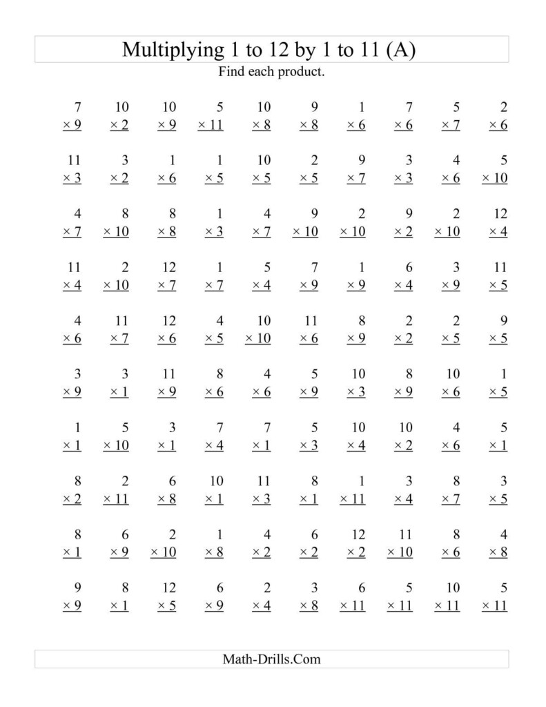 Multiplication Test Printable 1 12 Printable Worksheets