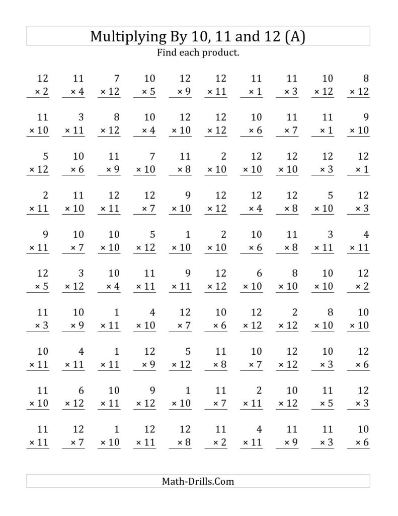Multiplication Up To 12 Worksheets Printable Worksheets