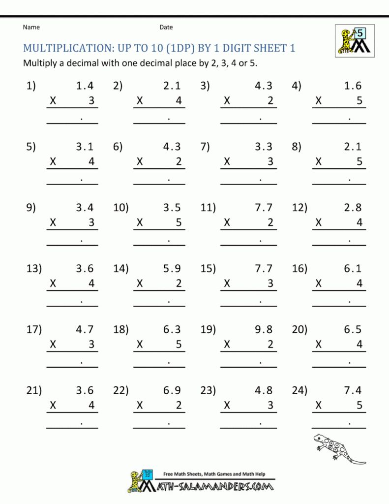 Multiplication Worksheets Grade 5 Free Printable Multiplying With 