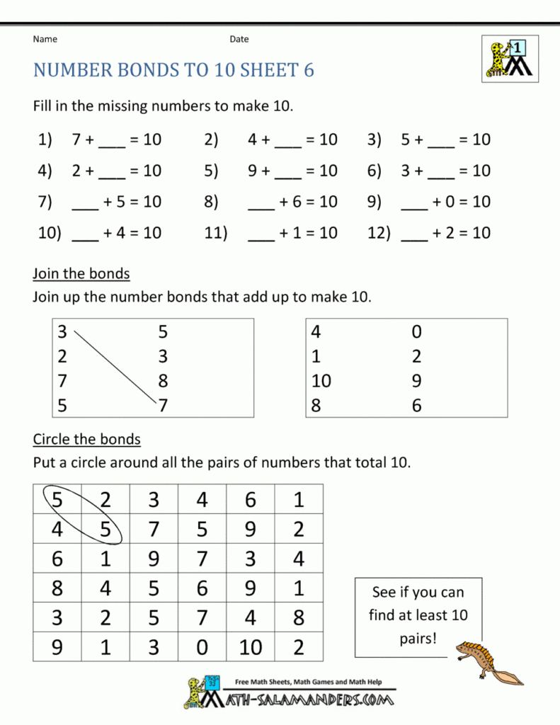 Number Bonds To 10 Printable Worksheets