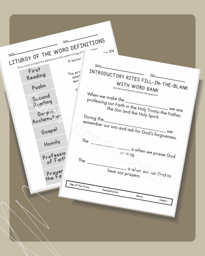 Parts Of The Catholic Mass Printable Worksheet Bundle 46 Pages 