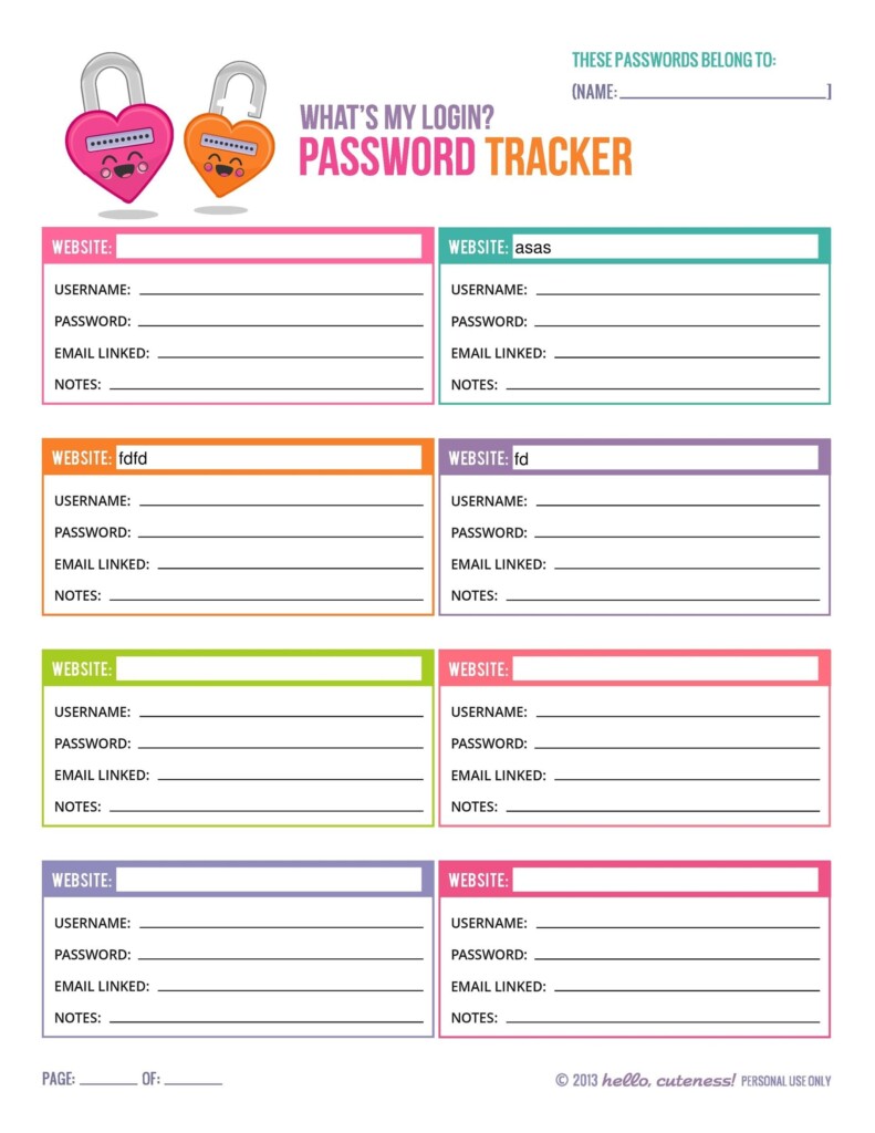 Password Tracker Printable Form Printable Forms Free Online