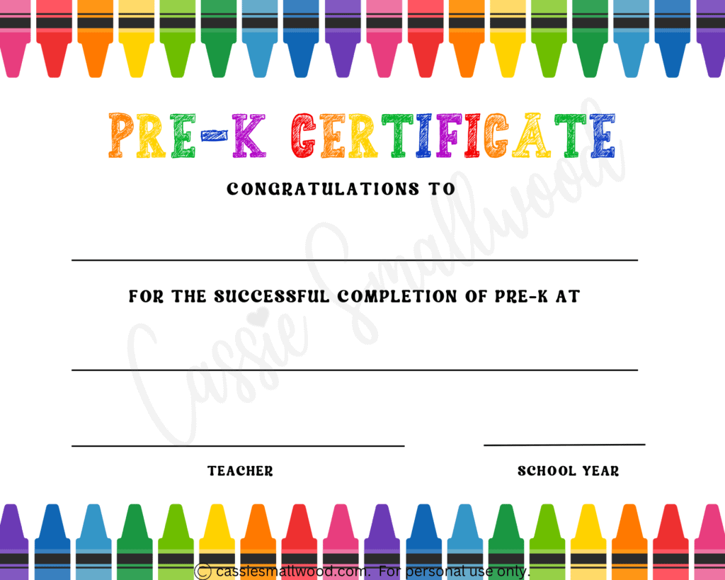 Pre K Graduation Certificate Cassie Smallwood