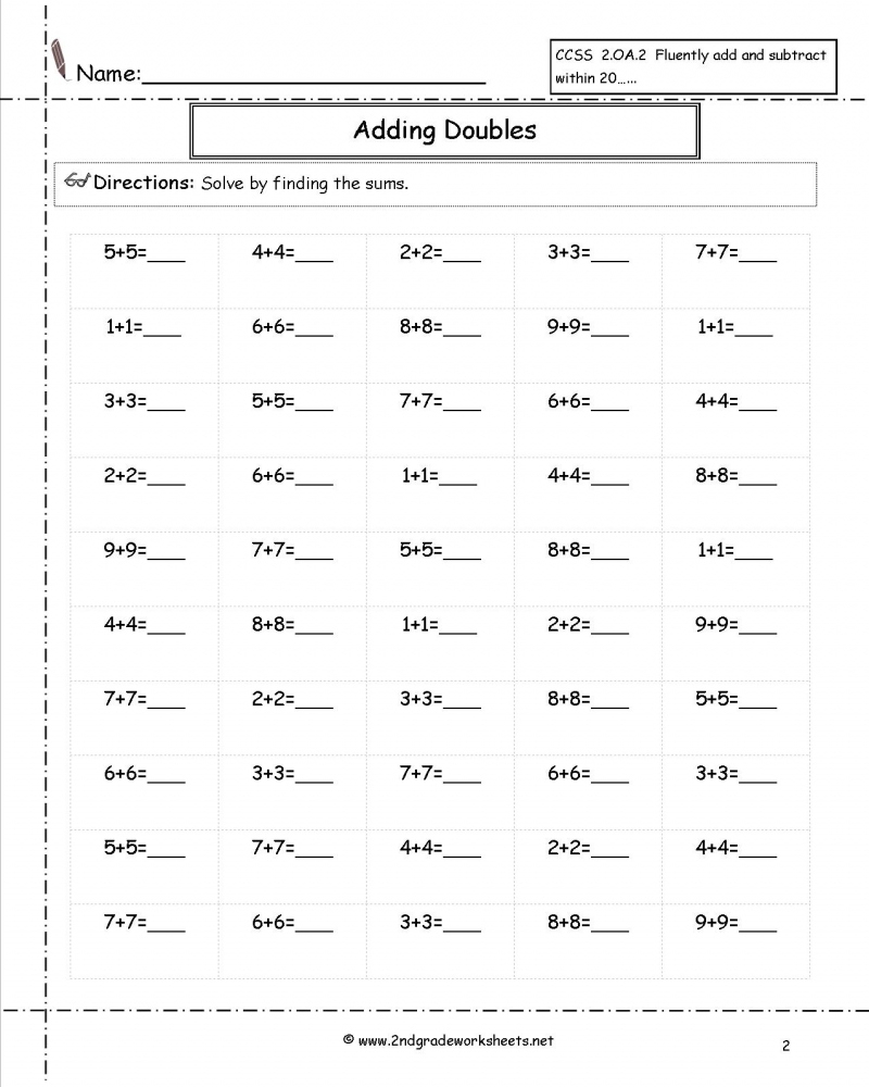 Printable 2nd Grade Math Worksheets Addition And Subtraction Math 