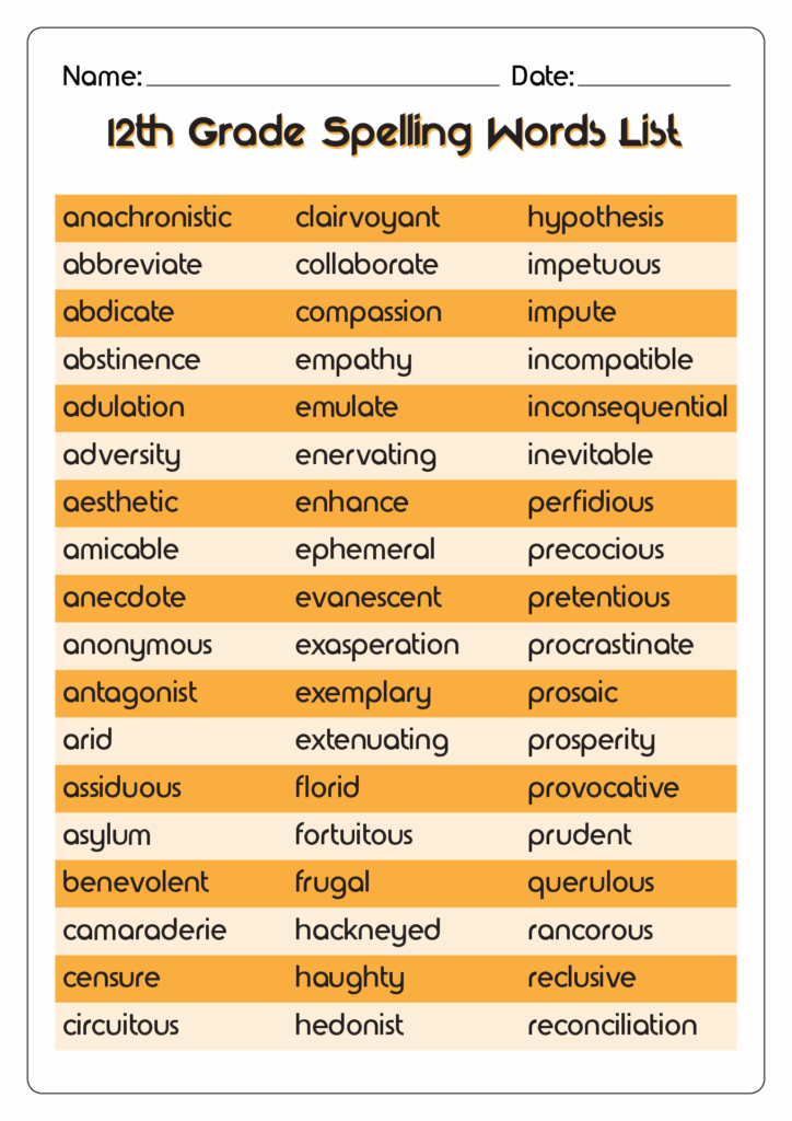 Printable 5Th Grade Spelling Words