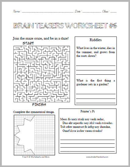 Printable Brain Teasers Worksheets Pdf Printable Worksheets