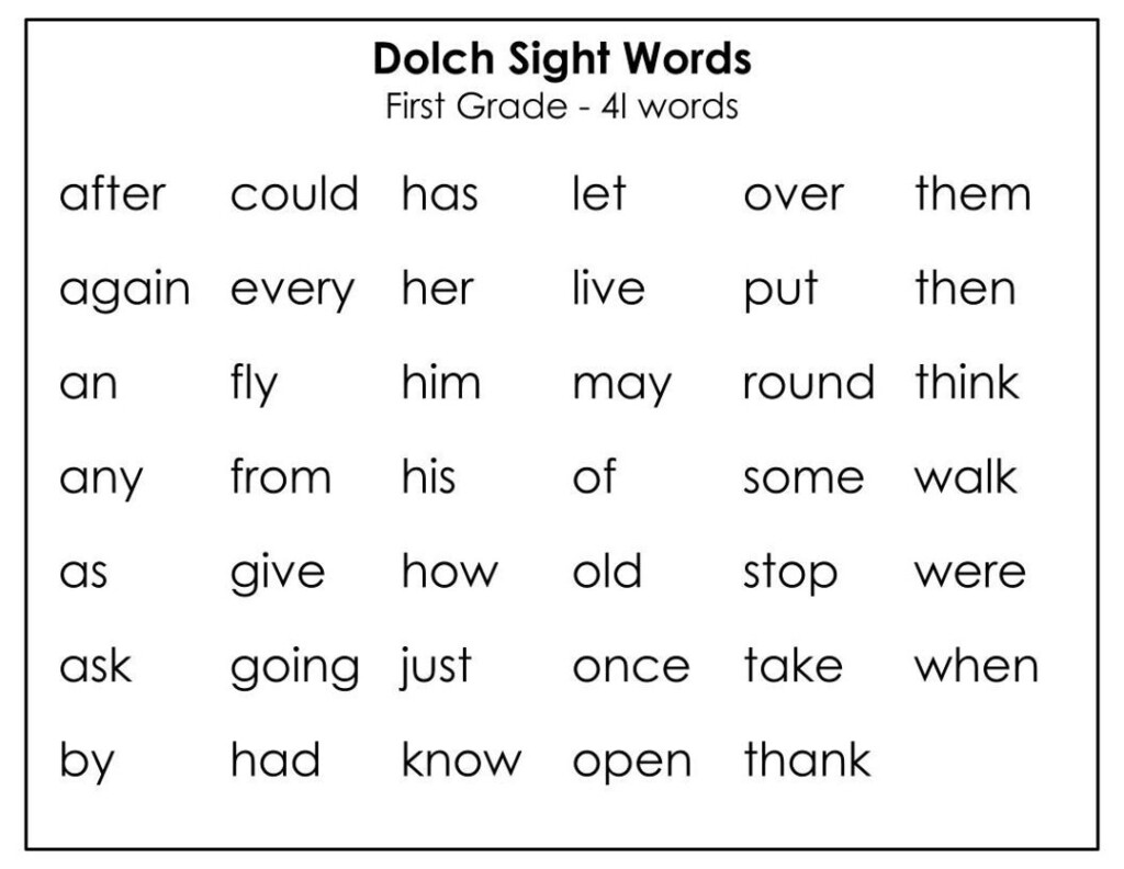 Printable Dolch First Grade Sight Words Flashcards 41 Cards Child 