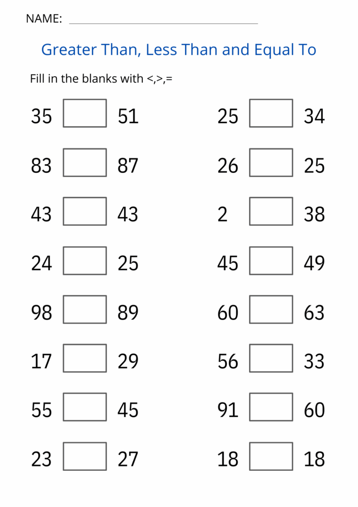 Printable Greater Than Less Than And Equal To Worksheet For Grade 
