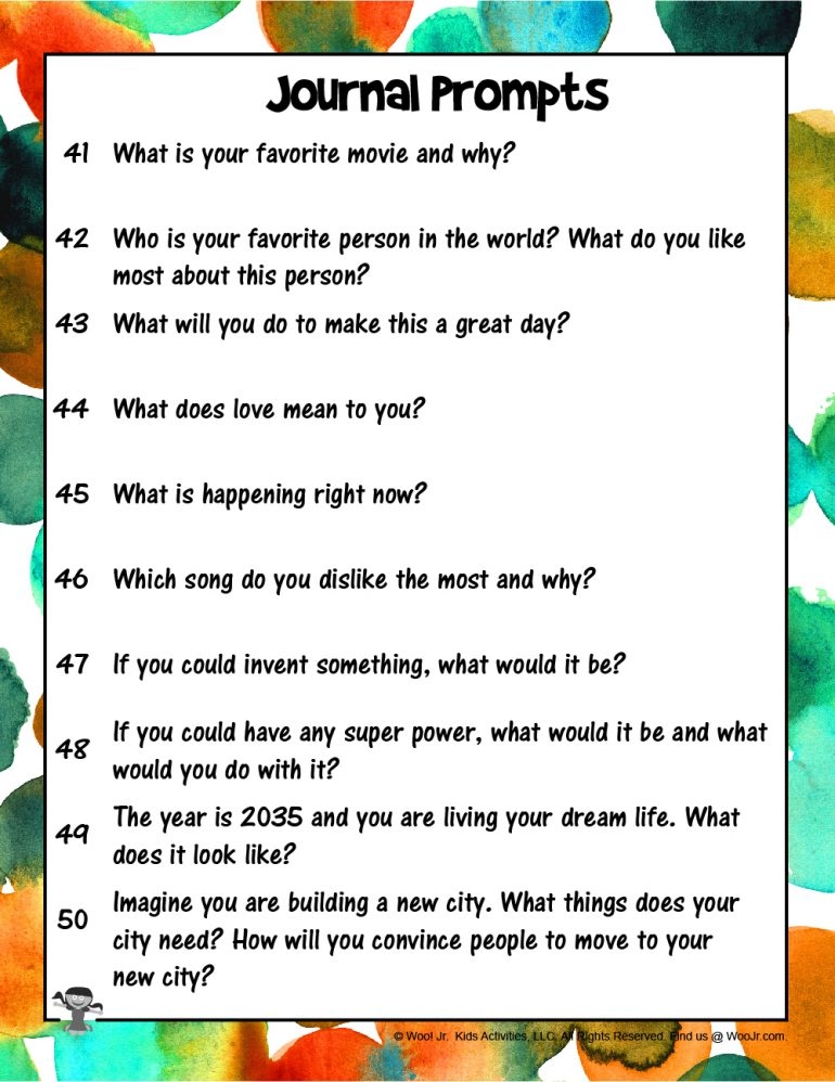 Printable Journal Prompts For Kids Teens Woo Jr Kids Activities