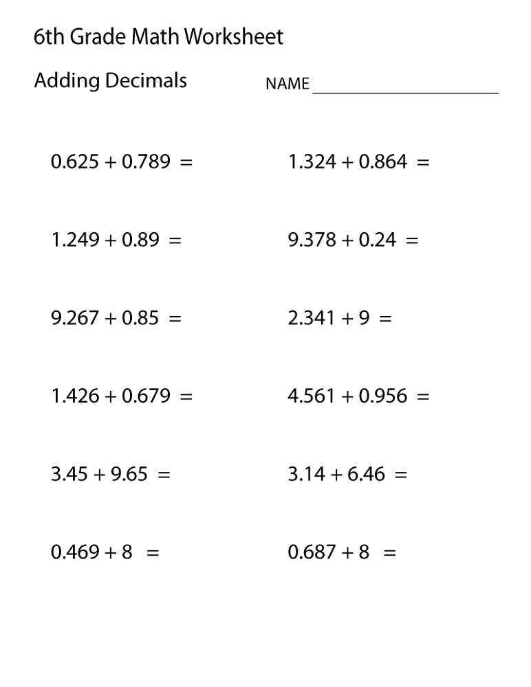 Printable Math Worksheets 6Th Grade