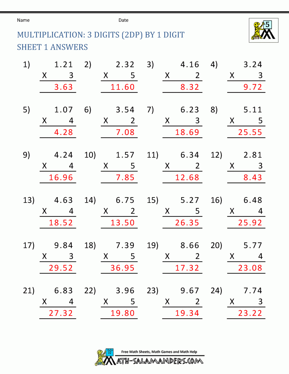 Printable Multiplication Problems For 5Th Grade