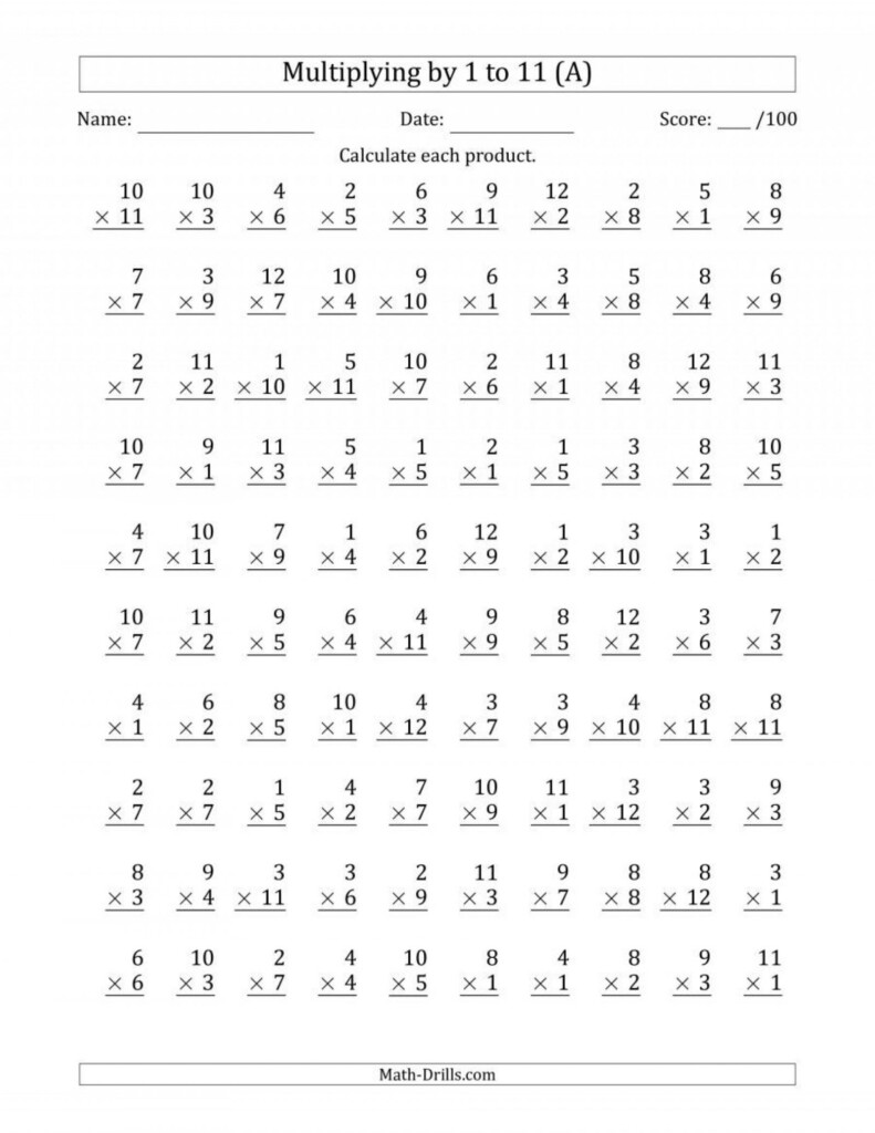 Printable Multiplication Test 1 12 PrintableMultiplication