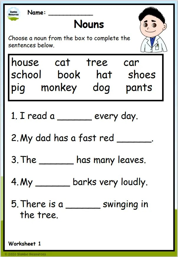 Printable Noun Worksheets Interactive Learning Worksheet Hub