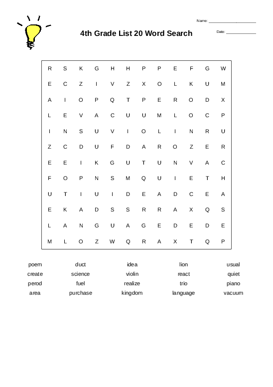 Printable Word Search 4th Grade Word Search Maker