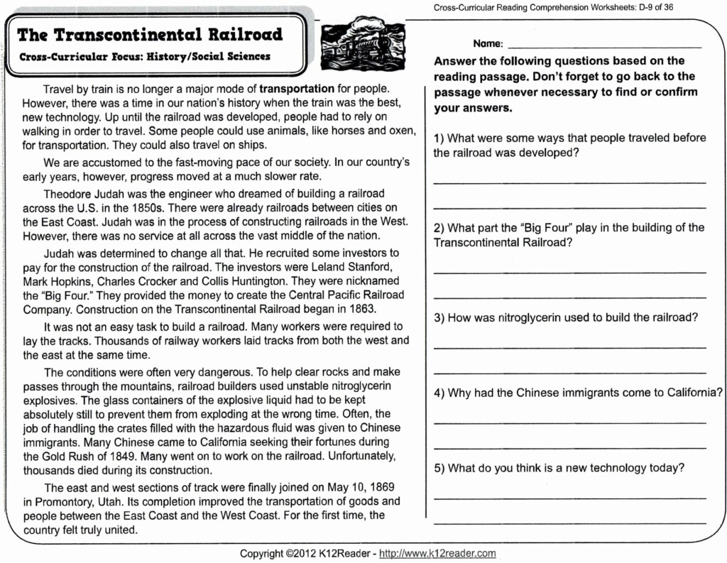 Reading Comprehension Worksheets 8th Grade Free Printable 