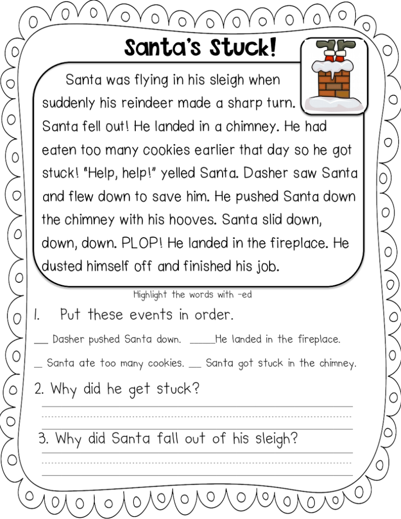 Second Grade Christmas Reading Comprehension Worksheets 
