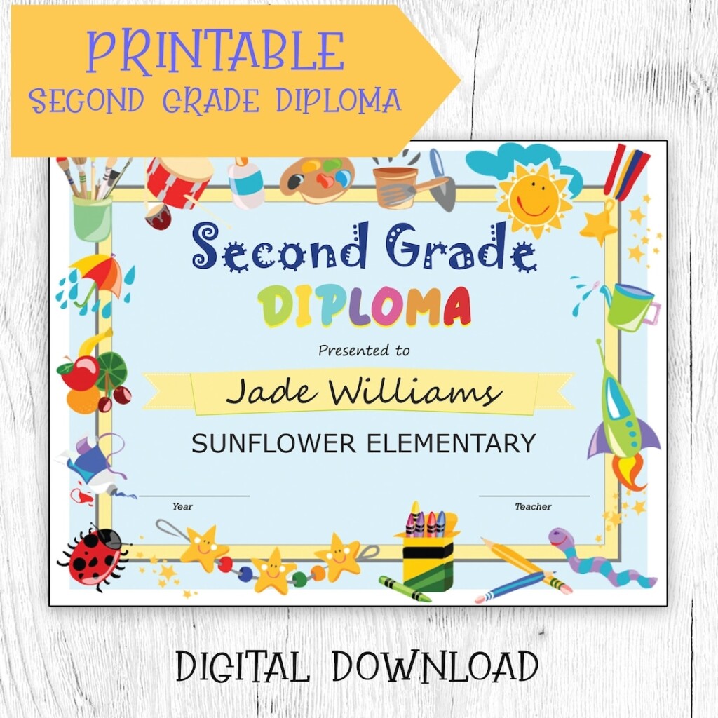 Second Grade Diploma Printable Editable DIY Certificate Diploma 