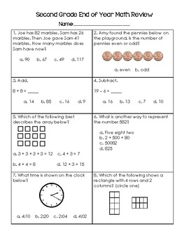 Second Grade End Of Year Math Review By SC Teacher Mama TpT