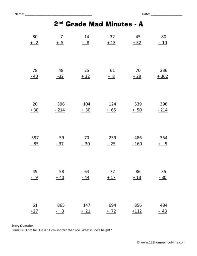 Second Grade Math Worksheets 123 Homeschool 4 Me Worksheets Library