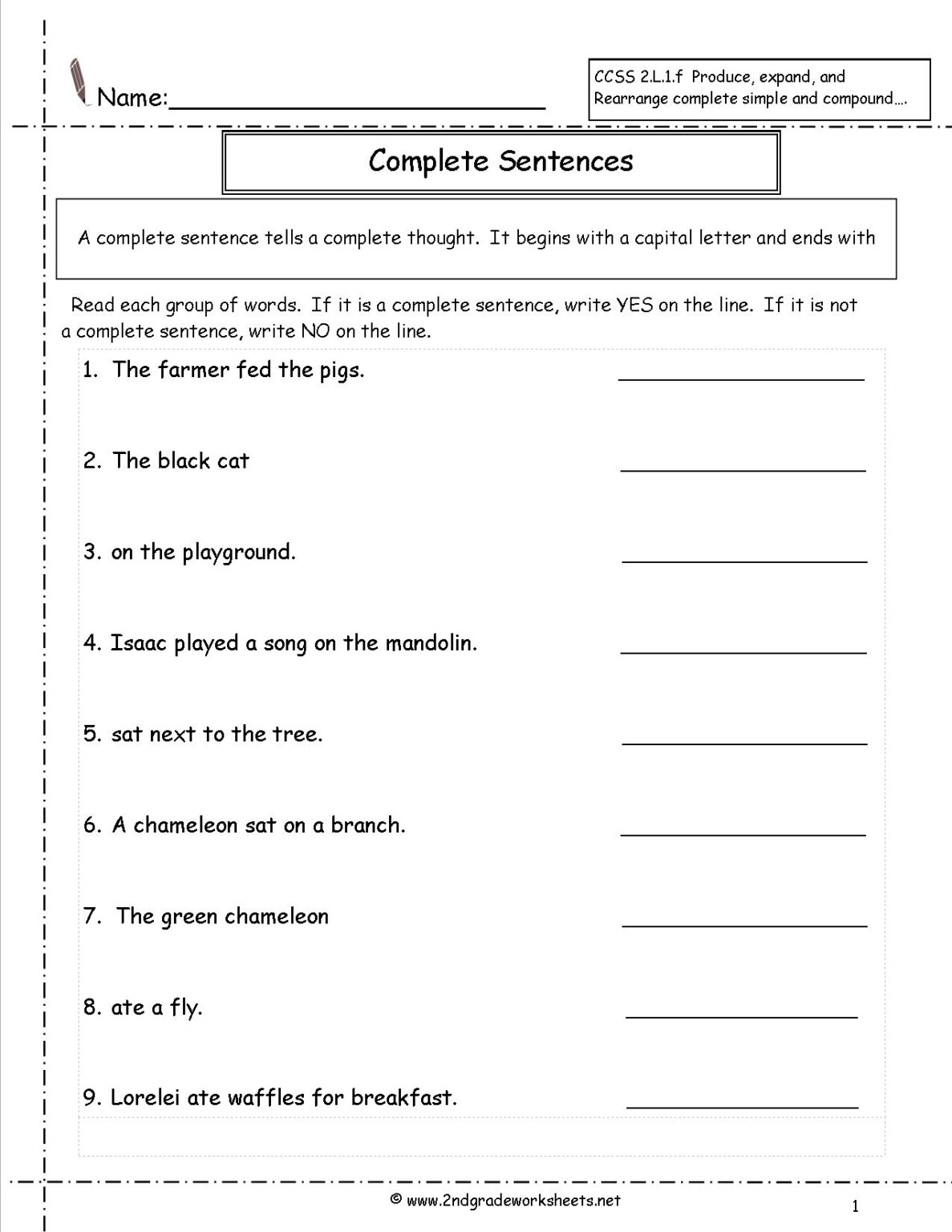 1St Grade Printable Sentence Correction Worksheets - smartteachpages.com