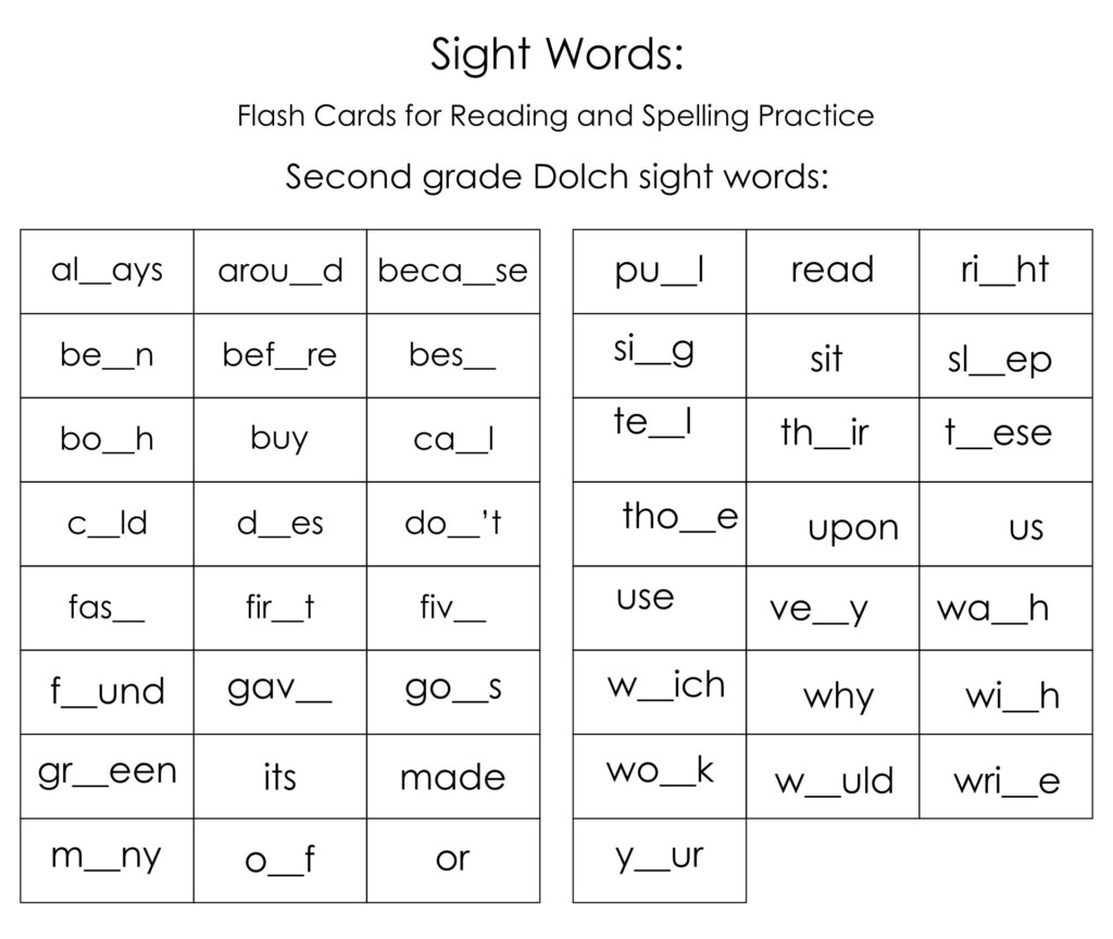 Second Grade Sight Words 10 Free PDF Printables Printablee