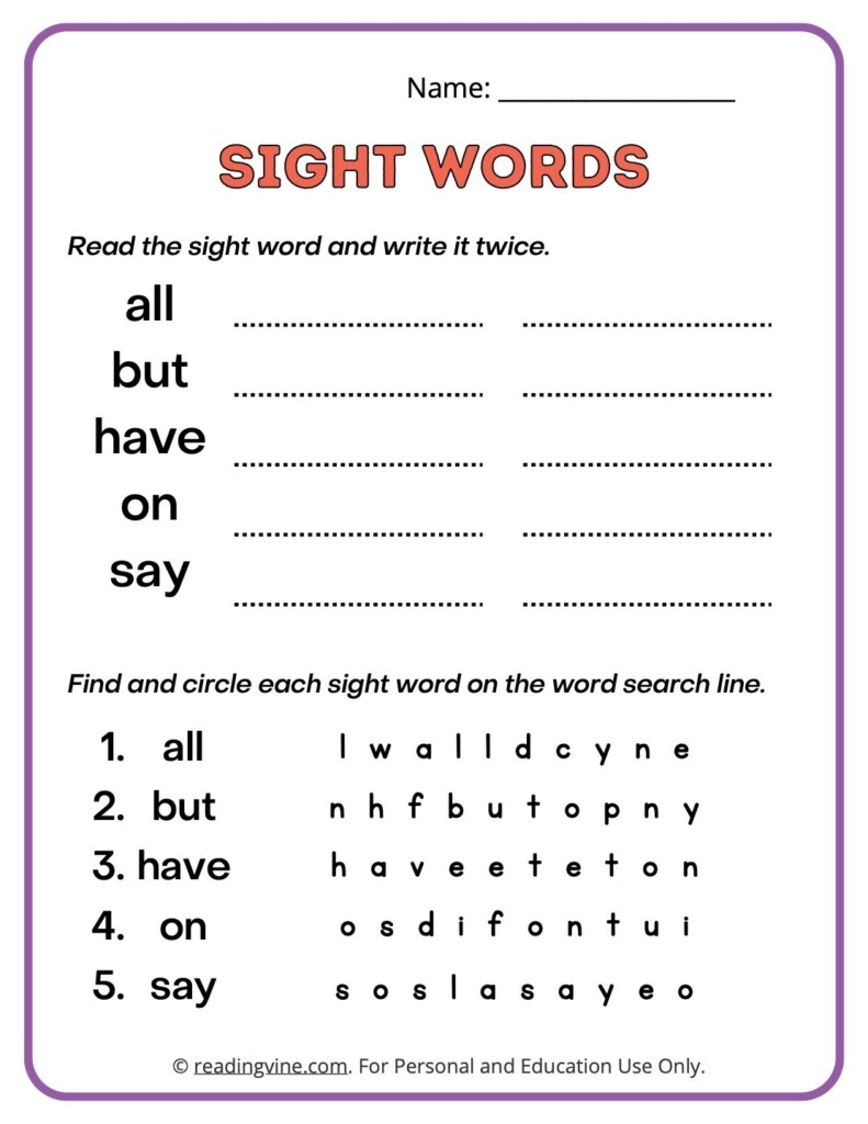 Second Grade Sight Words Worksheets
