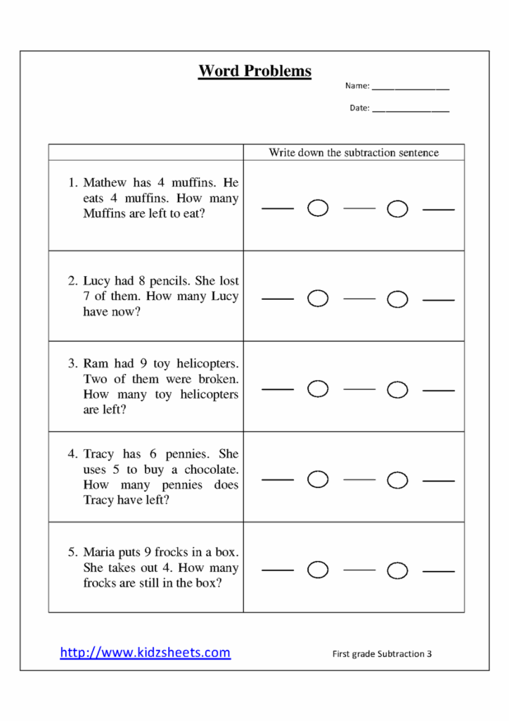 Subtraction Word Problems Kindergarten Kindergarten