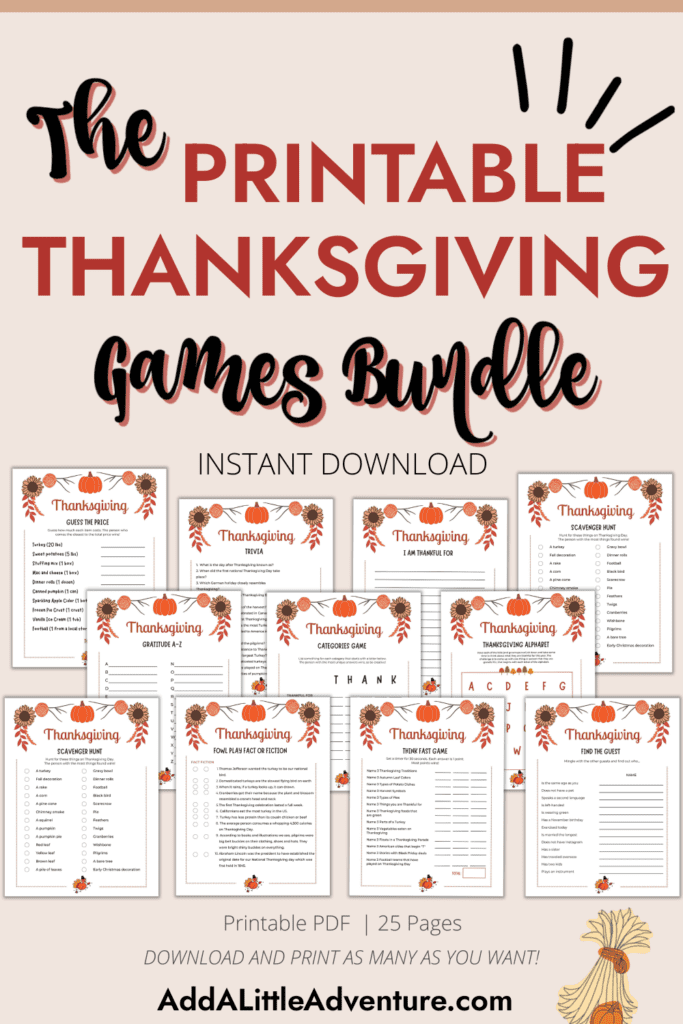 Thanksgiving Games Printable Downloadable PDF 