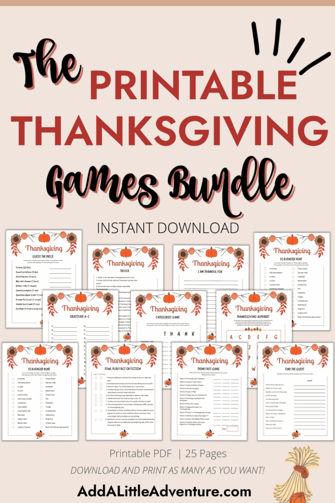 Thanksgiving Games Printable Downloadable PDF 