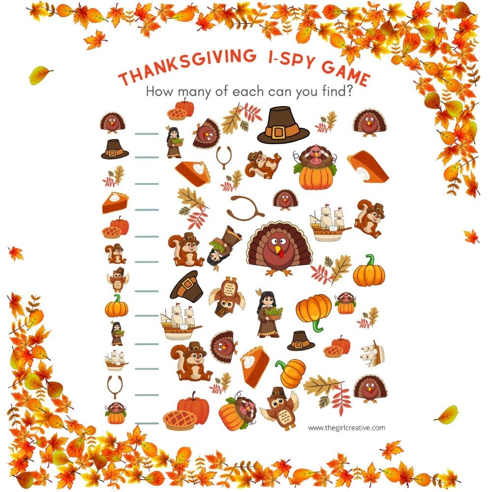 Thanksgiving I Spy Worksheets Printable Worksheets