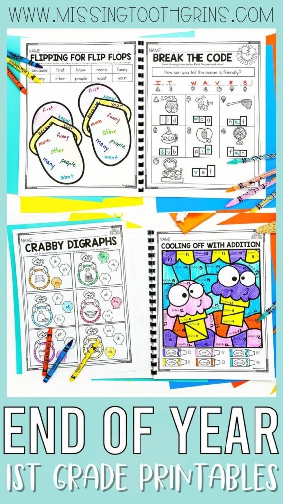 The End Of Year 1st Grade Printable Worksheet Is Shown In Three 