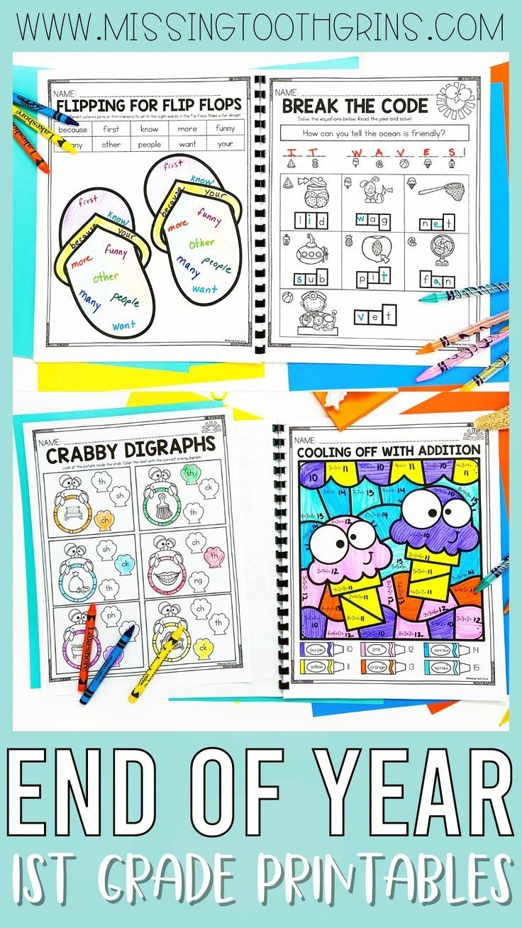 The End Of Year 1st Grade Printable Worksheet Is Shown In Three