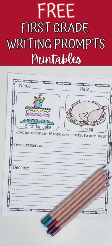 The First Grade Writing Prompts Printable Is Shown With Two Pencils On Top