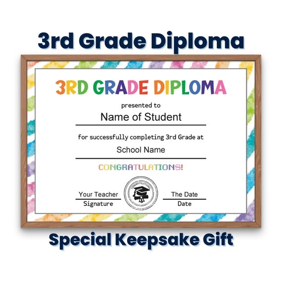 Third Grade Diploma Certificate Template Custom Printable 3rd 