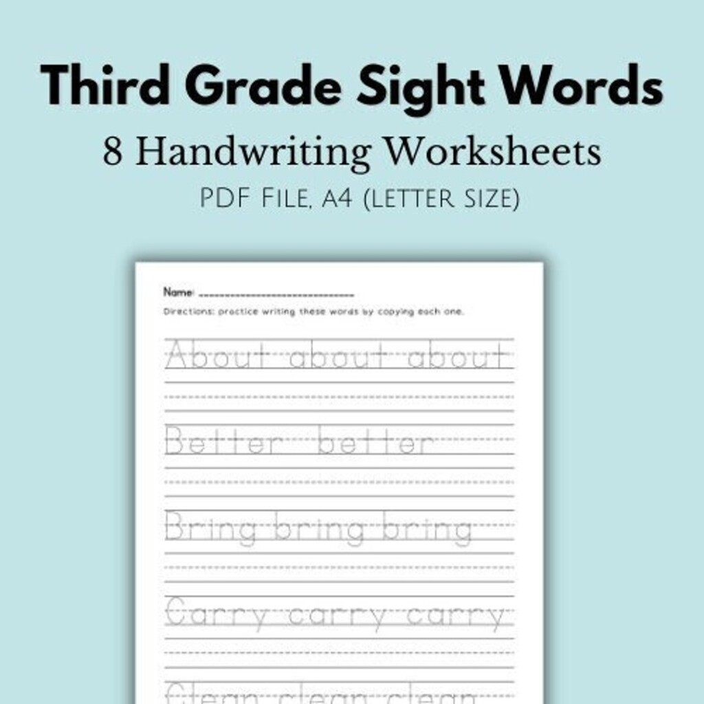 Third Grade Sight Words Worksheet Handwriting Printable Tracing 