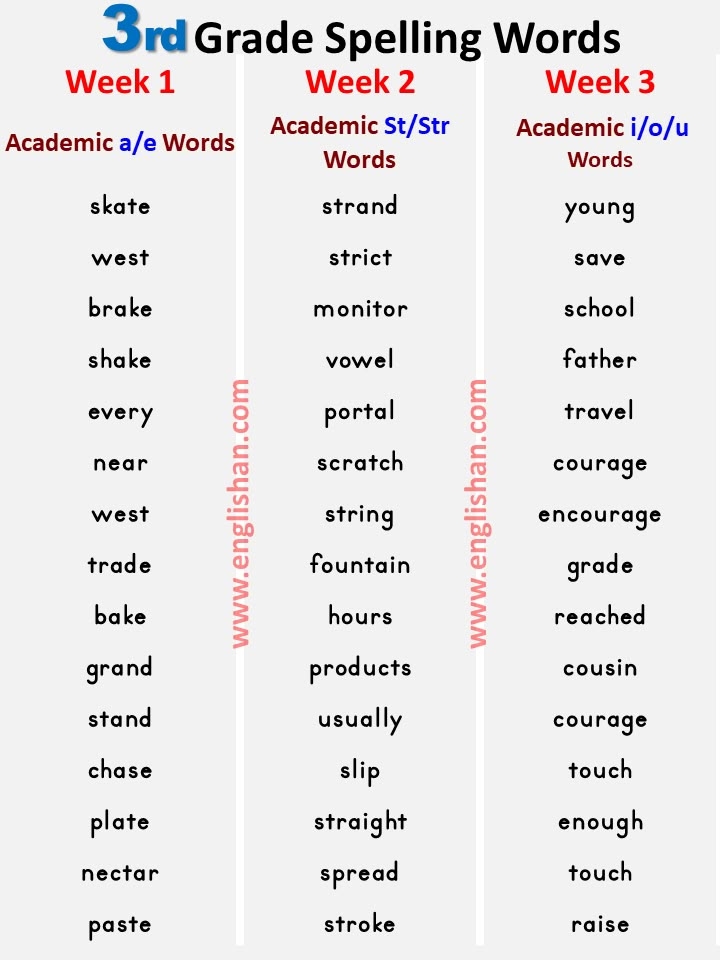 Third Grade Vocabulary List