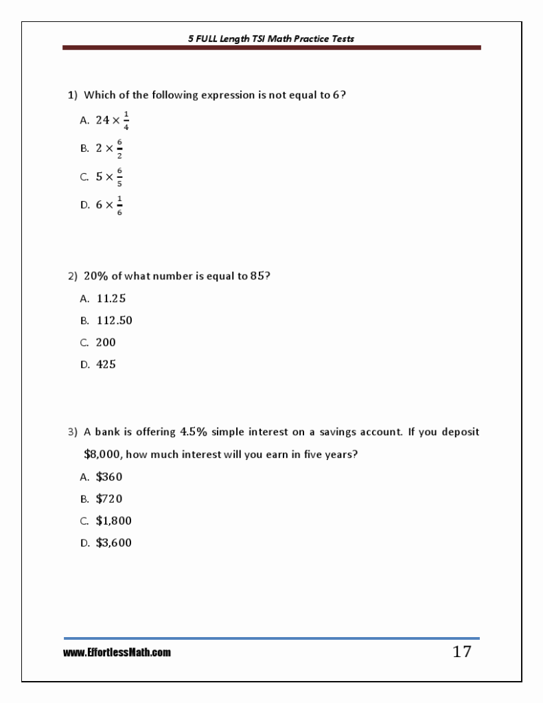 Tsi Math Practice Test Printable