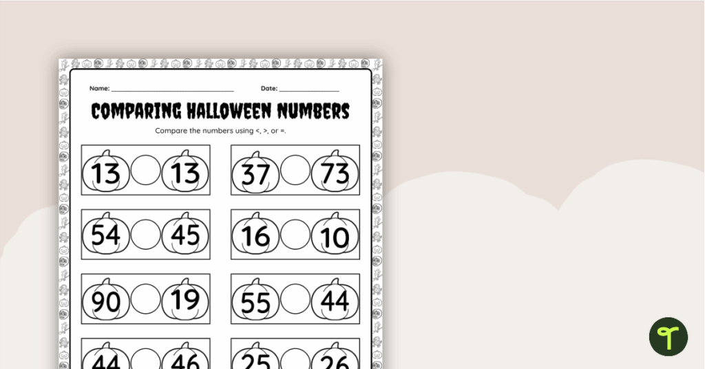 Using Greater Than And Less Than Symbols Halloween Worksheet 