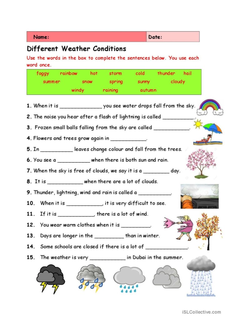 Weather Conditions Esl Printable Vocabulary Worksheet Vrogue co