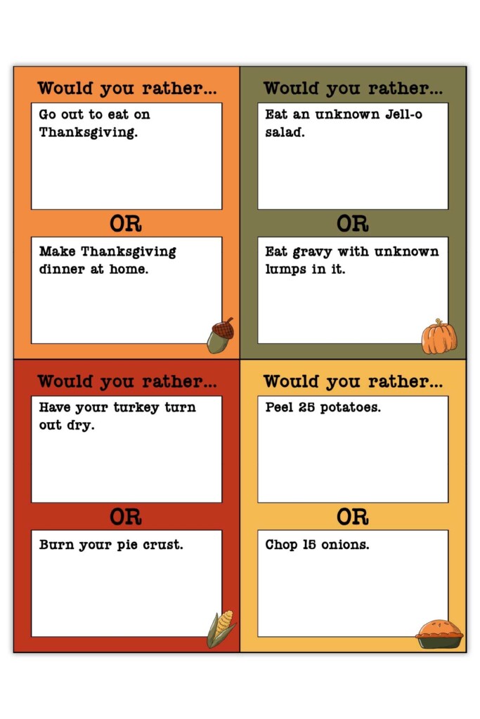 Would you Rather Thanksgiving Games Printable Questions 4 Mom Envy