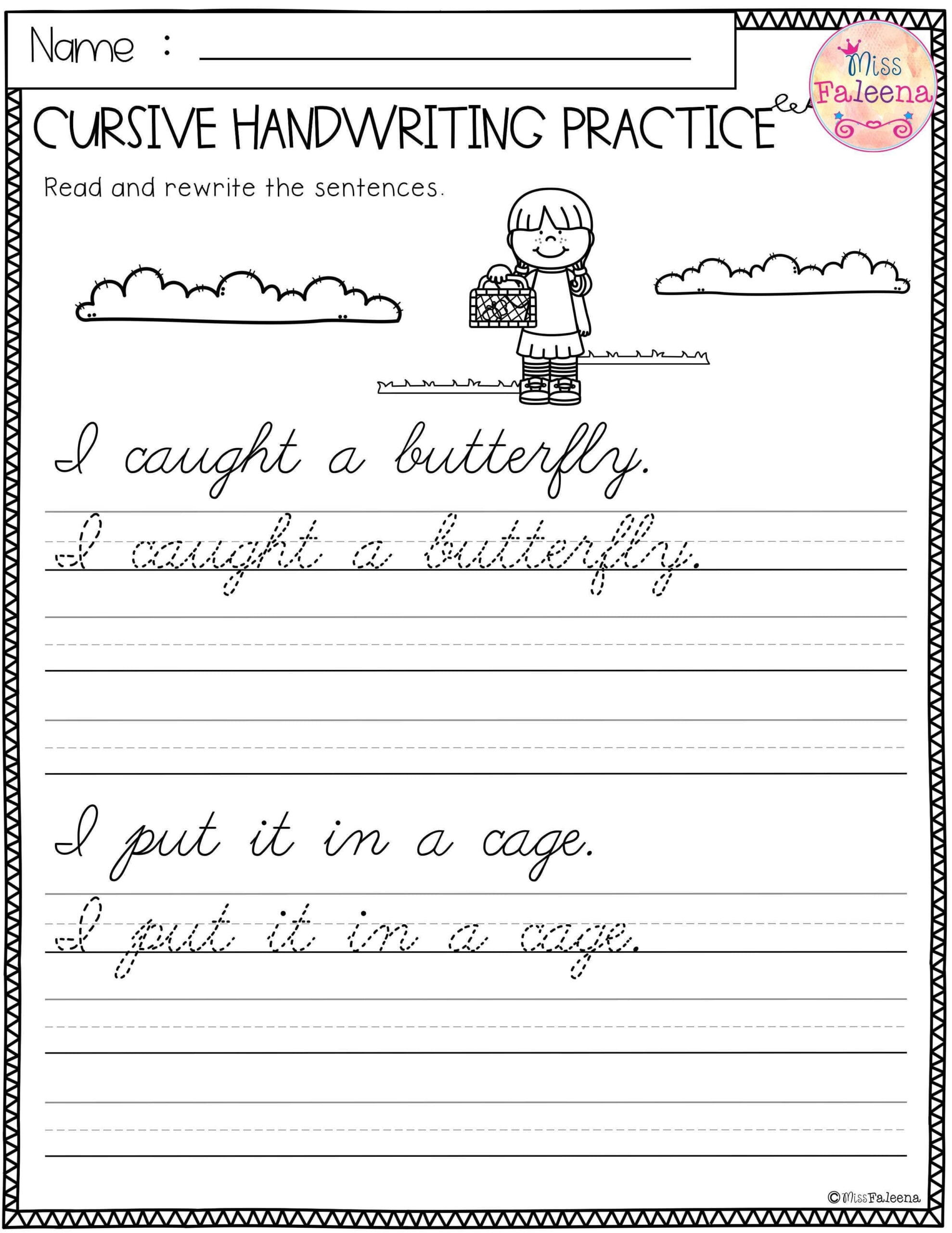 Writing Sheets For 1st Graders Spring Cursive Handwriting Practice